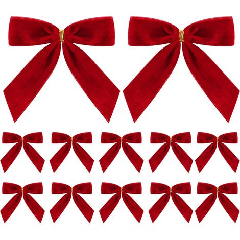 12 nœuds velours rouges vintage, décoration guirlande maison fête mariage sapin Noël (1/4)