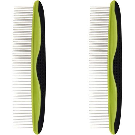Lot de 2 peignes de toilettage pour animaux de compagnie, en acier inoxydable, à dents arrondies, pour chiens et chats (1/5)