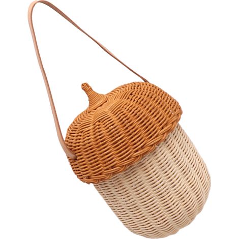 Panier de rangement en rotin tressé à la main pour enfants, en forme de gland, idéal pour les séances photo (garçons et filles), grand sac à main. (1/5)