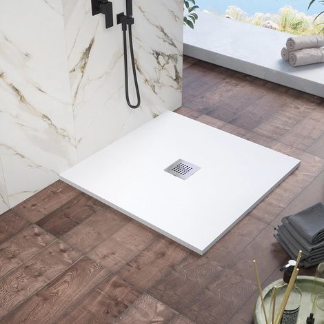 Piatto doccia 90x90cm in marmoresina bianco effetto pietra Kos (1/4)