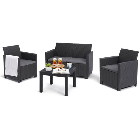 Dmora - Loungeset für draußen Guarano, Outdoor-Lounge mit Couchtisch, Terrassenset mit Kissen, 113x65 h74 cm, Anthrazit