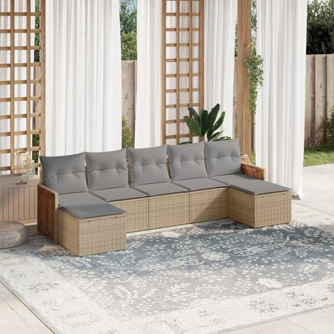 Set sofás de jardín 7 piezas y cojines ratán sintético beige vidaXL (1/5)