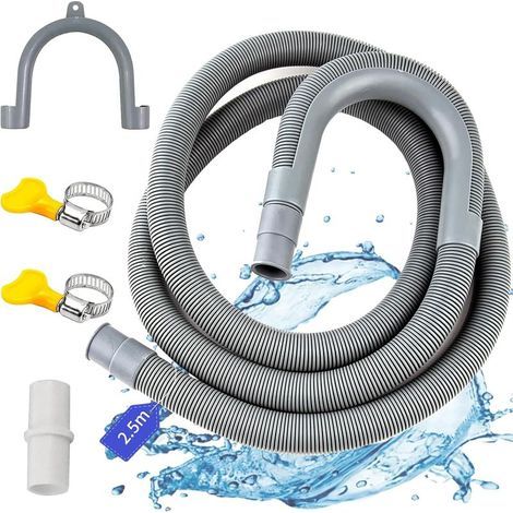 Tuyau de vidange pour machine à laver, 1/1.5/2/2.5/3/4/5/6/7M Flexible d'évacuation universel, y compris support et colliers de serrage, Rallonge de tuyau pour lave-vaisselle et machine à laver (2.5m) (1/5)