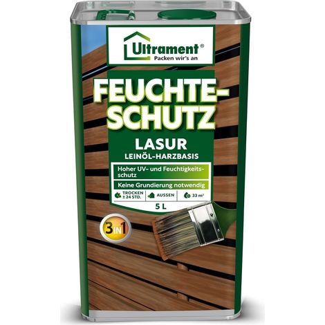 ULTRAMENT Feuchteschutz-Lasur 3-in-1, nussbaum, Holzschutz, Dünnschichtlasur, Leinöl-Harzbasis, 5 Ltr