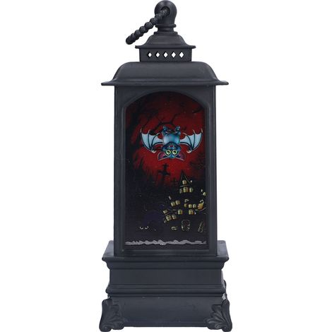 Halloween-Laterne im Vintage-Stil, handliche LED-Lampe mit Kerzenflackern und Hexenmuster. (1/5)