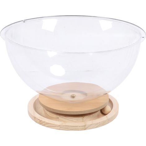 Lit surélevé pour chat en forme de capsule spatiale, en acrylique transparent avec plateau tournant en bois et circuit de balles à l'herbe à chat. Idéal pour dormir et jouer. (1/5)