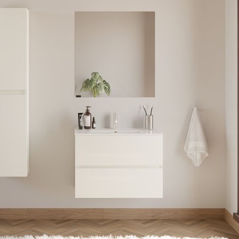 Meuble de salle de bain 60cm simple vasque - 2 tiroirs - blanc - IDA (1/5)