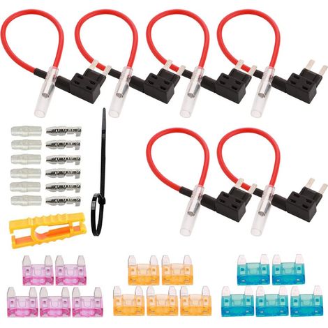 32V Add-A-Circuit Fusible Adaptateur, Low Profile Lame Porte-fusible Voiture,Ajouter un Circuit Robinet Piggy Back avec Fusible à Lame Miniature et Extracteur