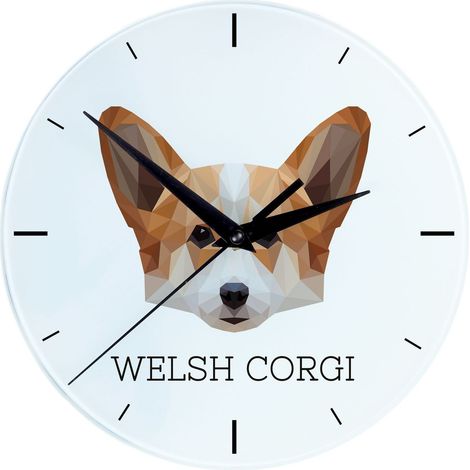 Orologio da parete geometrico con foto e iscrizione di Art-Dog, raffigurante un Pembroke Welsh Corgi. (1/4)