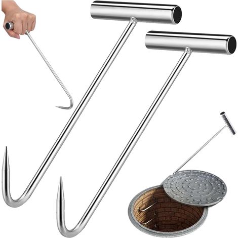 2 Pièces Lève-Couvercle D'égout, Lève-Couvercle de Regard, Crochet de Regard, 30 cm, En acier inoxydable, Pour Angle D'égout, Suspendre la Viande (1/5)