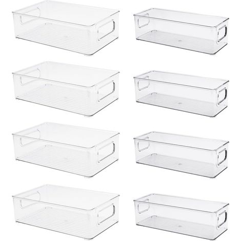 Lot de 8 Boîtes de Rangement Transparentes avec Poignées – Organisateurs Réfrigérateur Empilables sans BPA – Bacs Cuisine, Frigo, Congélateur, Salle de Bain – 25x15x7,6 cm (1/5)