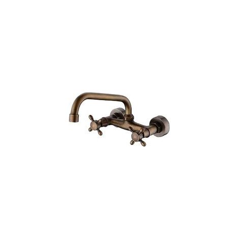 Rubinetto per lavabo a parete in stile rustico europeo retrò - Montaggio a parete - Nero (colore: Bronzo)