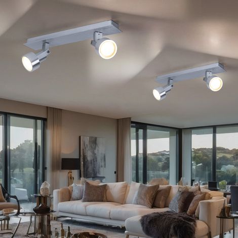 Plafoniera faretto a 2 luci, lampada da soffitto orientabile 2 faretti cromo, 2x LED 3,2W 240Lm bianco caldo, LxPxA 34x7x14 cm, set di 2