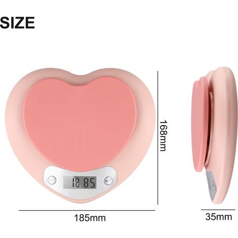 Bilancia da cucina elettronica, capacità 5 kg, schermo LCD a forma di cuore, con funzione tara, adatta per la cottura al forno, la cottura e la preparazione del caffè (1/4)