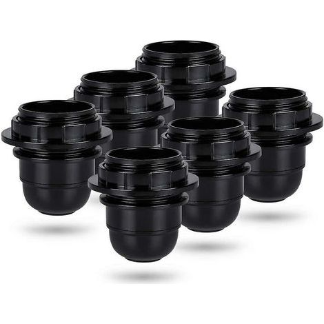Portalámparas de rosca E27 negro – 6 portalámparas E27 con anillo de plástico – Portalámparas E27 – Portalámparas E27 para lámparas de techo y lámparas colgantes – Portalámparas E27 (1/4)