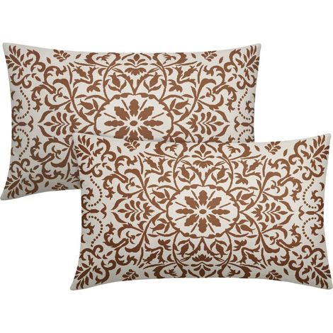 Brauner Kissenbezug im Bohème-Stil, 30 x 50 cm, Vintage-Blumenmuster, Leinen-Lendenkissenbezug, Landhausstil, 2-teiliges Set