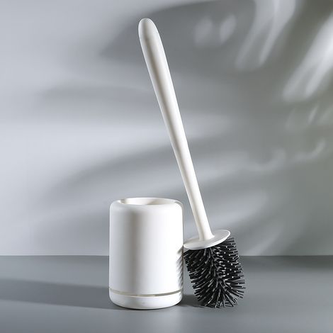 Silicone Toilet Brush Holder, Quick-Drying White, Dirt-Resistant PP Holder, TPR Material Holder, Brush Bristles (Floor or Adhesive Wall Mount) White (1/5)
