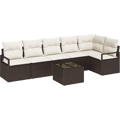Sofa Set with Cushion 7 pcs Brown Poly Rattan vidaXL