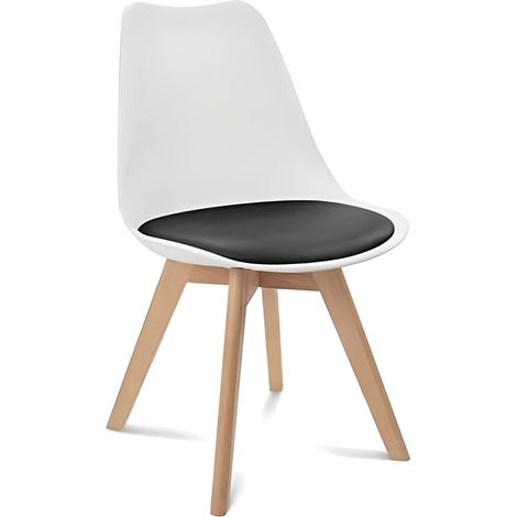 Orion91official ®   - draco chair white color black seat  Synthetic leather and beech legs (81x48x54 cm) scandinavian style, dining room, hospitality, office, living room, teleworking, kitchen - spaz (1/5)