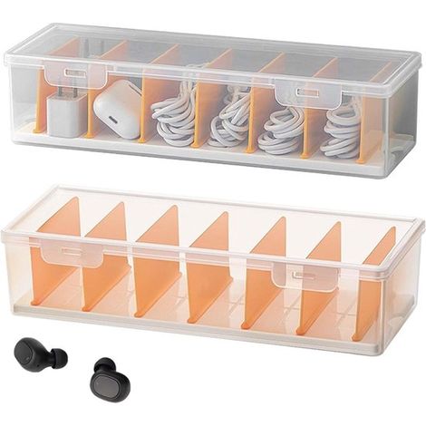 Juego de 2 organizadores de cables de datos, caja para cables, plástico transparente, organizadores de cables ajustables individualmente (1/5)