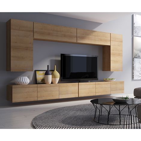 Moderne Wohnwand mit viel Stauraum in Eiche Gold Nb. CAIRNS-132, B/H/T ca. 300/200/43 cm