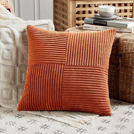 Lot de 1 Boho Housse de Coussin 50x50 Caramel,à Motif Croisé Decoration Housses de Coussin en Velours Côtelé,Douillet Taie d'oreiller Housse Coussin Moderne pour Canapé Chambre Chaise Lit