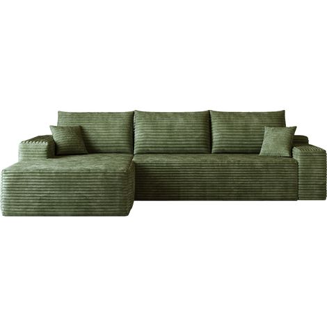 Sofá modular en L de 270 cm verde de tela con chaise longue HOMVRA (1/5)