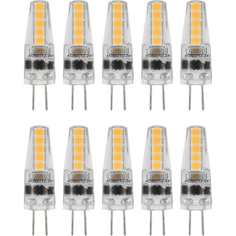 Lot de 10 ampoules LED G4, éclairage blanc chaud 3000K, dimmables, bi-broches, 2 W équivalent à 2000 lm, alimentation 12-24 V CA.Remplacement des ampoules (1/3)