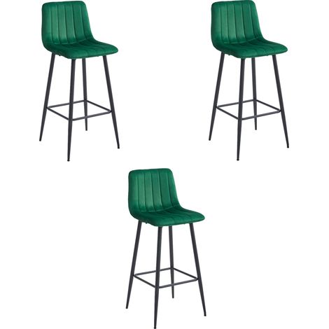 Sgabello POZZA - velluto verde scuro / gambe nere x 3 (1/5)