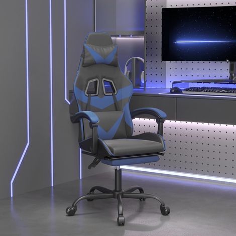 vidaXL Chaise de jeu avec repose-pied Noir et bleu Similicuir (1/5)