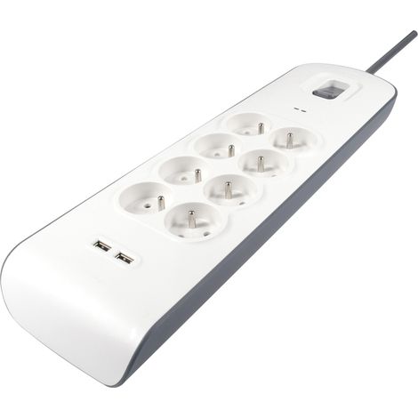 DEBFLEX - BLOC PARAFOUDRE 8 PRISES 2P+T AVEC INTERRUPTEUR +2USB 2.4A 2M BLC/GRIS - 722481