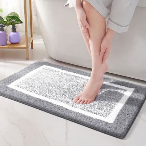 Tapis de Bain Antidérapant,Tapis Salle de Bain Moelleux en Microfibre,Tapis de Douche Absorbant Lavable en Machine,40 x 60 cm,Gris