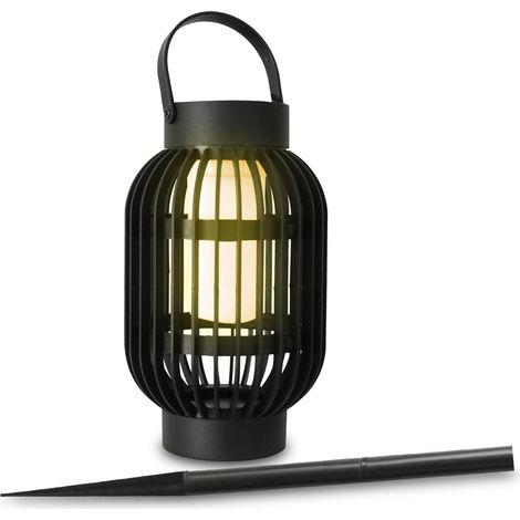 Solar Windlicht 2in1 zum Stellen oder Hängen - 22 x 13 cm - LED Garten Leuchte mit Aufhängung und Erdspieß - Deko Gartenfackel Laterne mit Flammen Effekt
