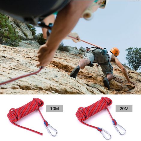 Cordon de parachute robuste en paracorde de 10 mm avec mousqueton (rouge - 20 m) (1/5)
