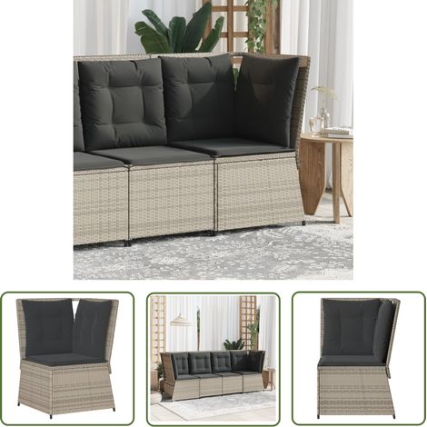 vidaXL Garten-Ecksofa mit Kissen Hellgrau Poly Rattan (1/5)