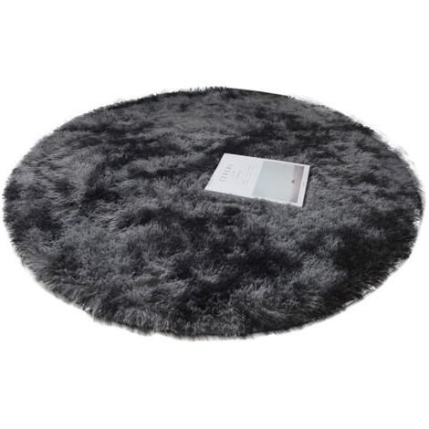 Pair Tapis Rond, à Poils Longs, Moderne, Tapis de Sol Shaggy Confortable Moquette Anti-dérapage (Teinture-Gris foncé, 120cm X 120cm) (1/5)