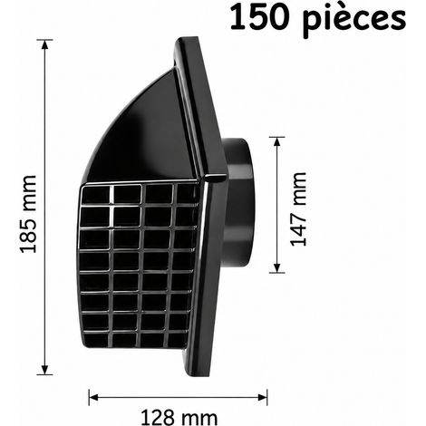 Chapeau de ventilation mural extérieur noir 150 mm 6 pouces avec clapet anti-retour noir 6-inch 150mm 19 × 19 × 13 cm 164 g – Livraison gratuite