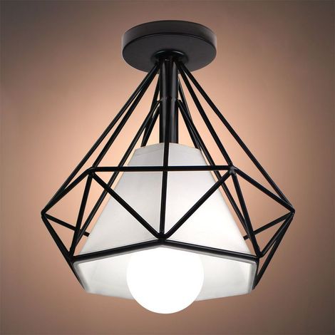 Plafonnier Industrielle 20cm Forme Diamant Rétro Suspension Luminaire pour Salle à Manger Bar Chambre Noir 1PCS (1/4)