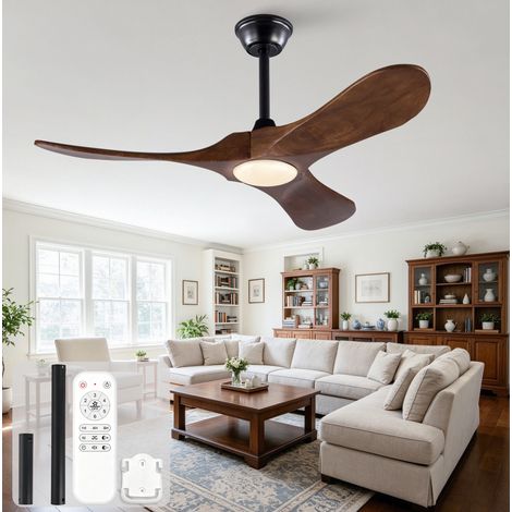 Ventilatore da soffitto 106x30 cm in legno nero con LED silenzioso per soggiorno – MEUBLIV (1/5)