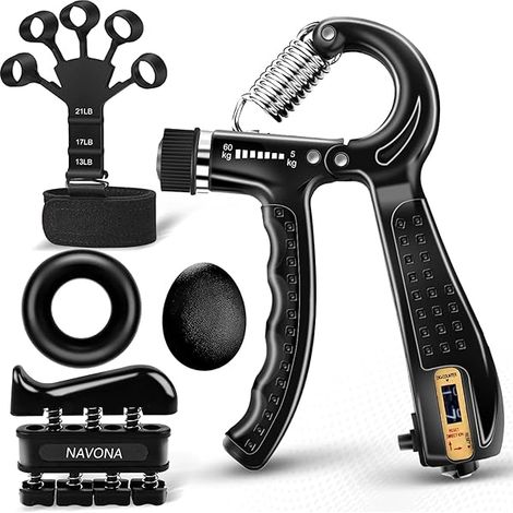 Grip Trainer - 5 Pièces Kit Renforcement Préhension Main - Exercice Doigts Poignets Avant-Bras - Rééducation et Musculation - 11 à 132 lbs (1/5)