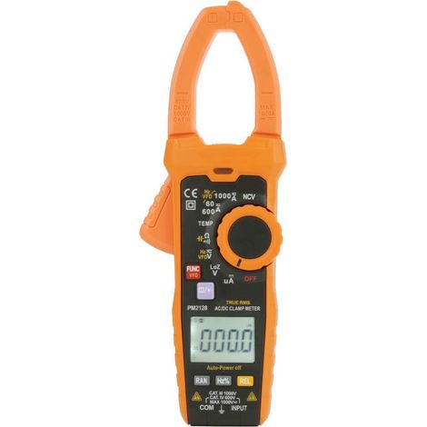 Pinza amperimétrica digital PEAKMETER PM2128, multímetro portátil de pinza para voltaje, corriente y resistencia CA/CC, 6000 cuentas, pantalla LCD retroiluminada, detección de voltaje sin contacto. (1/5)