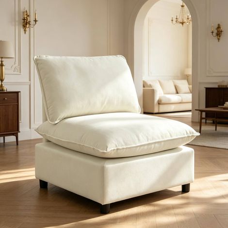 Sillón individual de lona, cojines gruesos, crema, 74 x 85 x 78 cm DESVIAE (1/5)