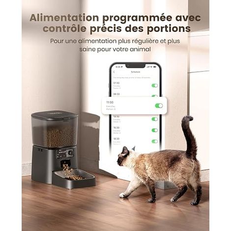 3.5L Automatic Cat Food Dispenser WiFi 2.4 GHz, Black Food Dispenser with APP, Automatic Cat/Dog Bowl, Programmable Feeder, Stainless Steel Bowl
