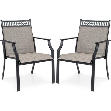 COSTWAY Set di 2 Sedie da Giardino in Textilene, Sedie da Esterno con Schienale Alto, Braccioli, Robusto Telaio in Metallo, Fino a 150 kg, per Patio Terrazza Balcone (Caffè + Nero) (1/5)