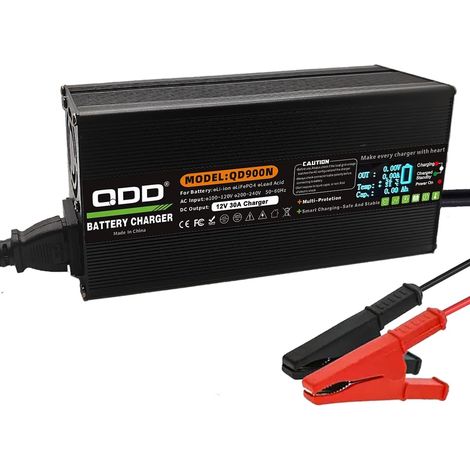 Chargeur de batterie plomb-acide 12 V 30 A, avec ventilateur de refroidissement, convient pour batterie plomb-acide 12 V, chargeur intelligent, sortie DC, connecteur à pince (1/5)
