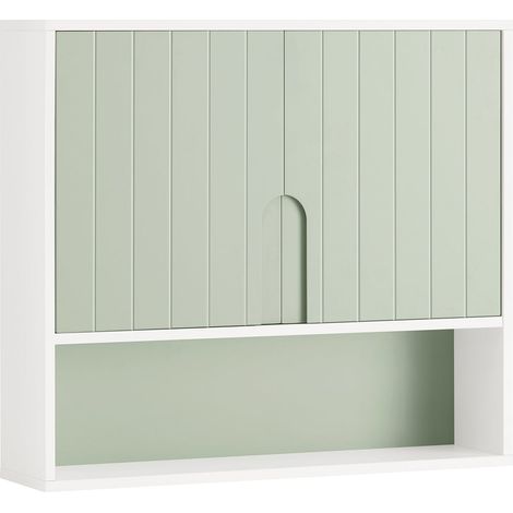 SoBuy Mobiletto Bagno Da Parete Pensile Bagno Pensile Cucina Con 3 Ripiani E 2 Ante Verde 60x15x54cm BZR140-GR