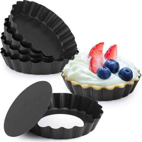 4-Zoll-Quicheformen mit herausnehmbarem Boden, Antihaftbeschichtung, geriffeltem Rand, Mini-Tarteformen, runde Form, 6er-Set