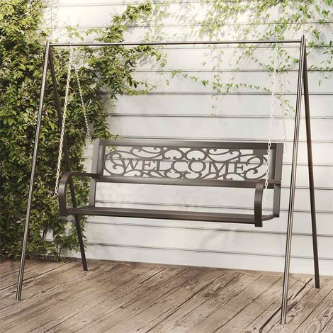 Balancelle de Jardin Suspendue Banc d'Extérieur en Acier et Plastique Noir 125 cm - PANGIVO (1/5)