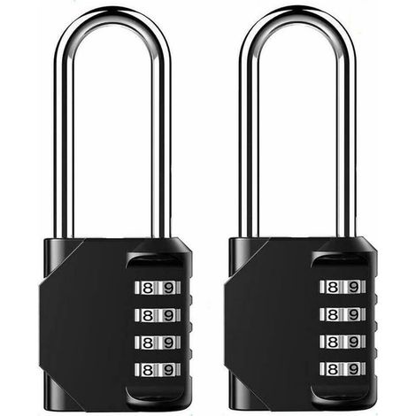 Sollbry Lot de 2 cadenas à combinaison à anse extra longue – Cadenas à 4 chiffres – Alliage de zinc pour une résistance à la corrosion – Verrou sans clé résistant aux intempéries pour la maison (1/5)