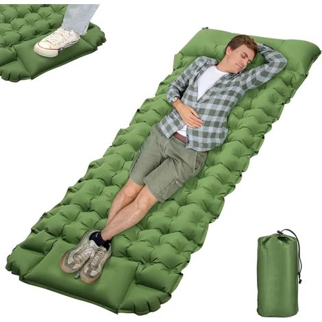 Matelas Camping Autogonflant Pliable,10 cm d'épaisseur Ultraléger Matelas Autogonflant 1 Personne avec Pompe à Pied et Coussin (1/5)